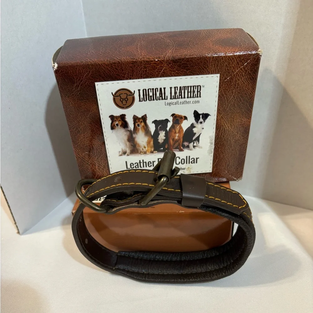 Logical Leather Brown full grain Leather Dog Collar Water‎ Resistant small
